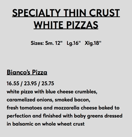 Legacy static menu page